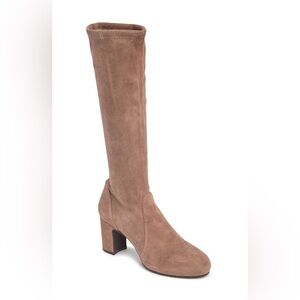 Stuart Weitzman Carolinda Tall Leather Suede Block Heel Boots – Taupe – Size 8